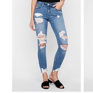 Mid Rise Ripped Stretch Ankle Jean Leggings